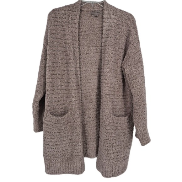 Barefoot Dreams Sweaters - Barefoot Dreams CozyChic Boucle Welt Pocket Cardigan Sweater Taupe Sz S